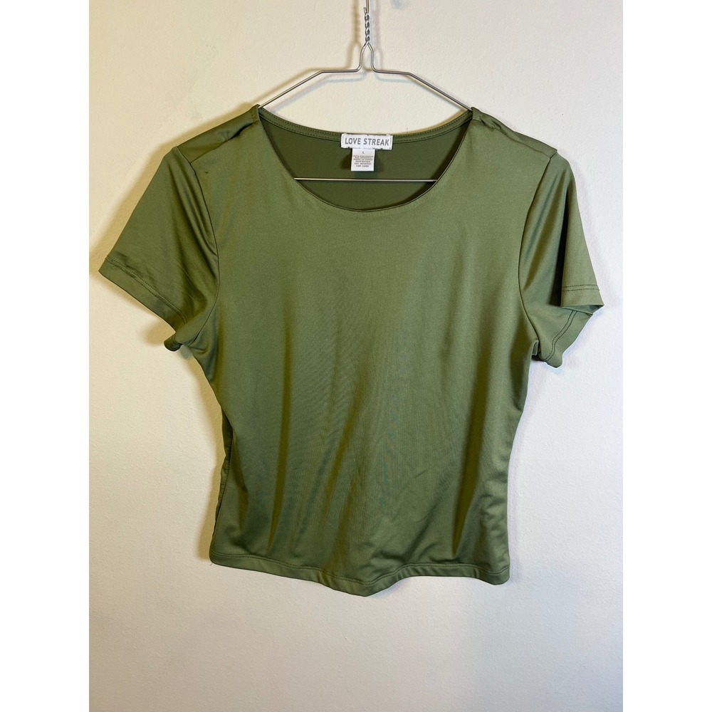 Love Streak Womens Short‎ Sleeve Top Stretchy Jersey Olive Green Large